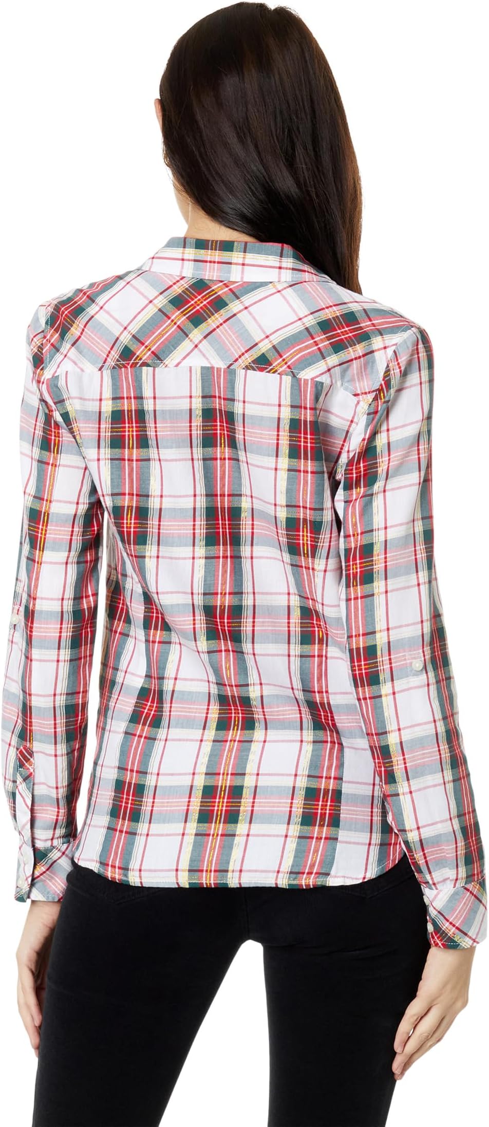 Tommy Hilfiger Tartan Roll Tab Top in Tinsel Tarten/Bright White Multi