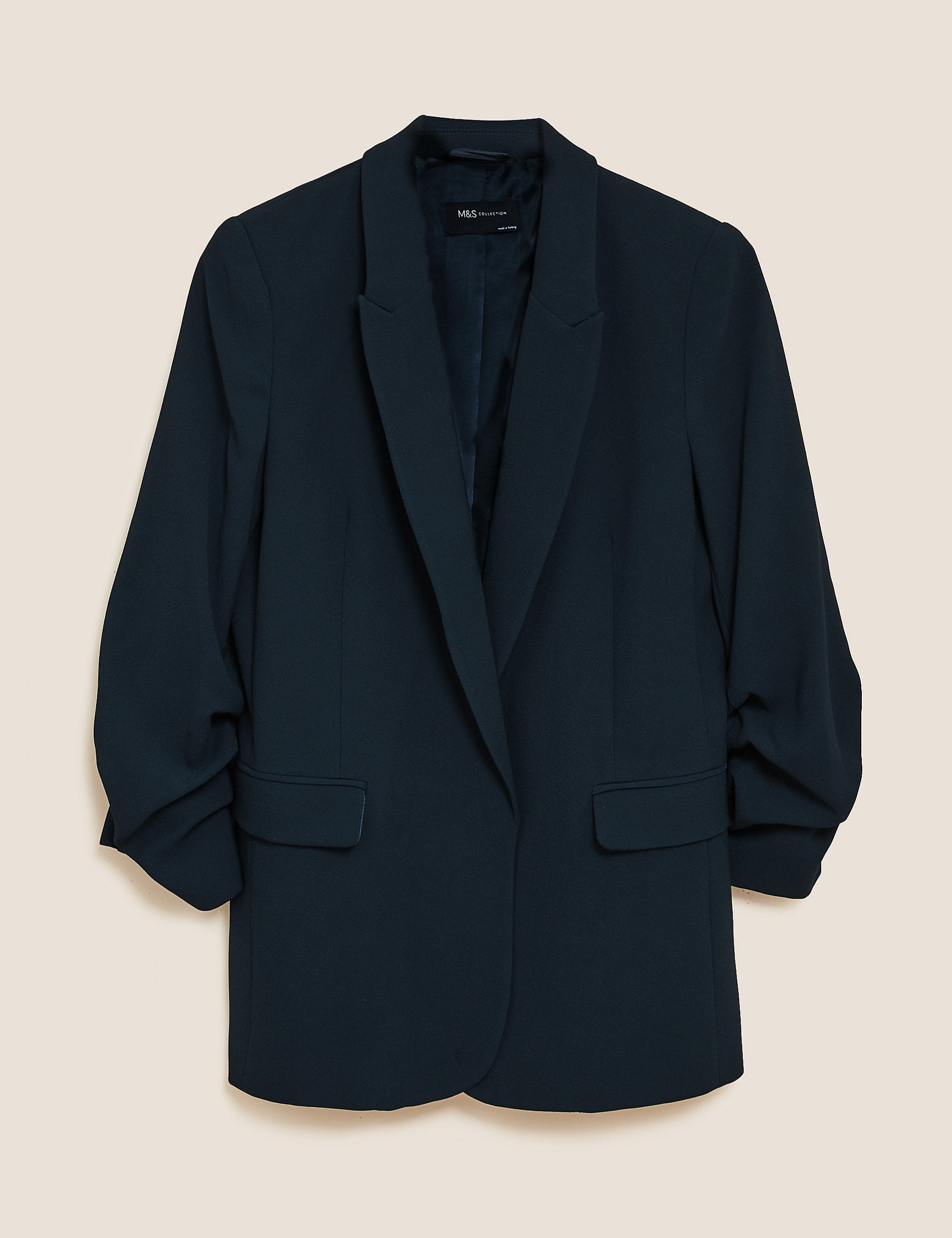 Marks & Spencer Relaxed Jacket with Gathered Sleeves, Navy