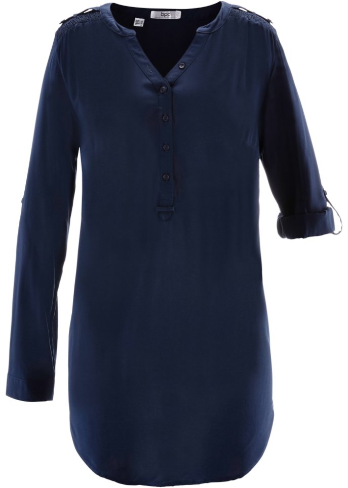 Bpc Bonprix Collection V-neck tunic blouse with long sleeves, blue