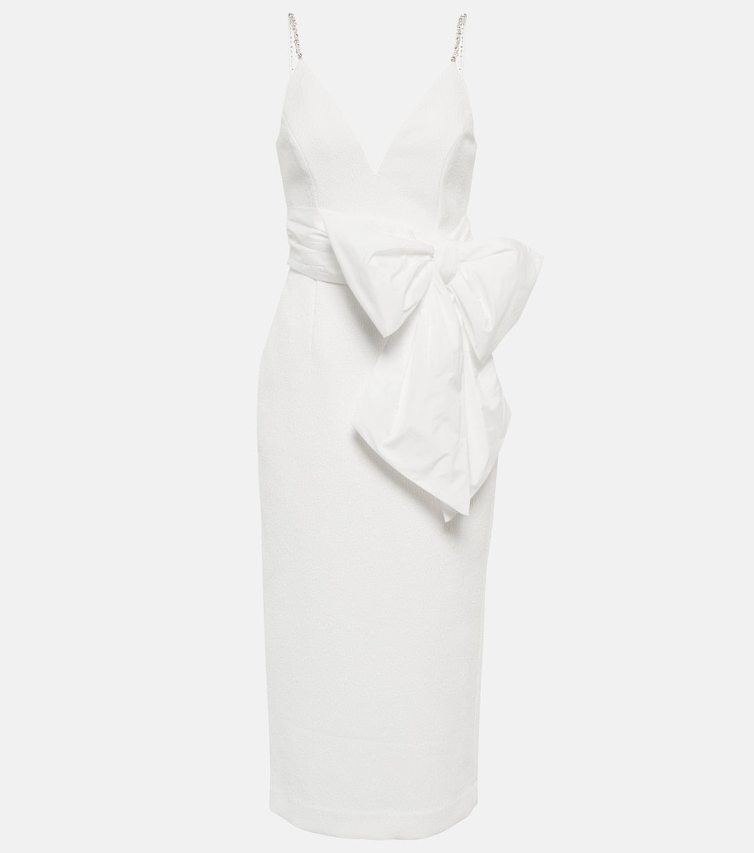 Rebecca Vallance crepe midi wedding dress with bow, white