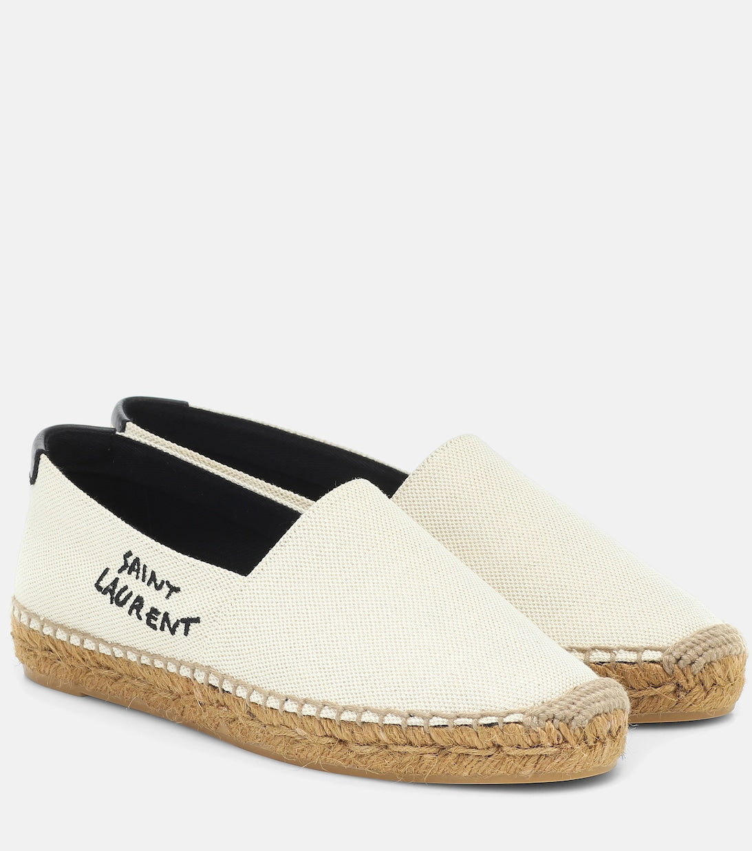 Saint Laurent embroidered canvas espadrilles, beige