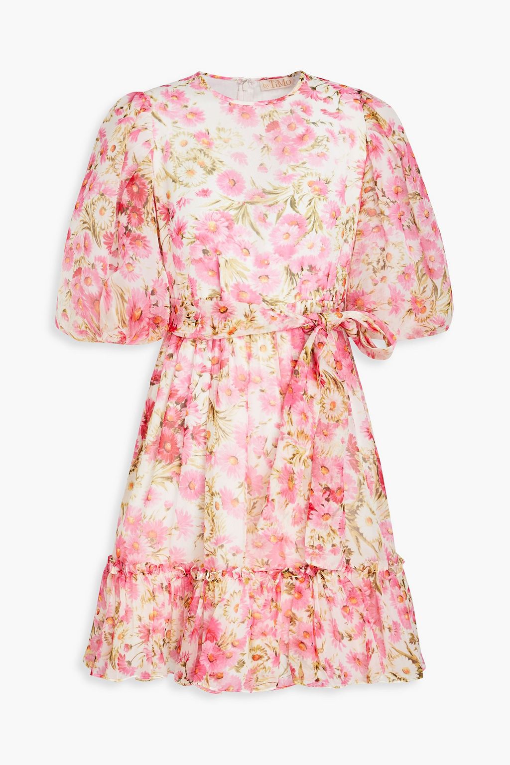 Organza mini dress with ruffles and floral print BYTIMO, pink