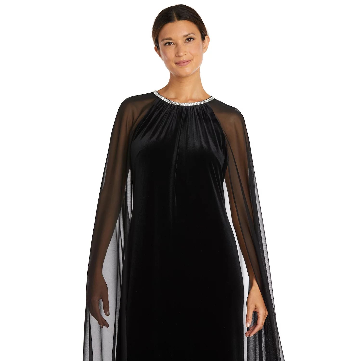 R&M Richards Women's Velvet Dress with Rhinestones and R&M Richards Chiffon Cape