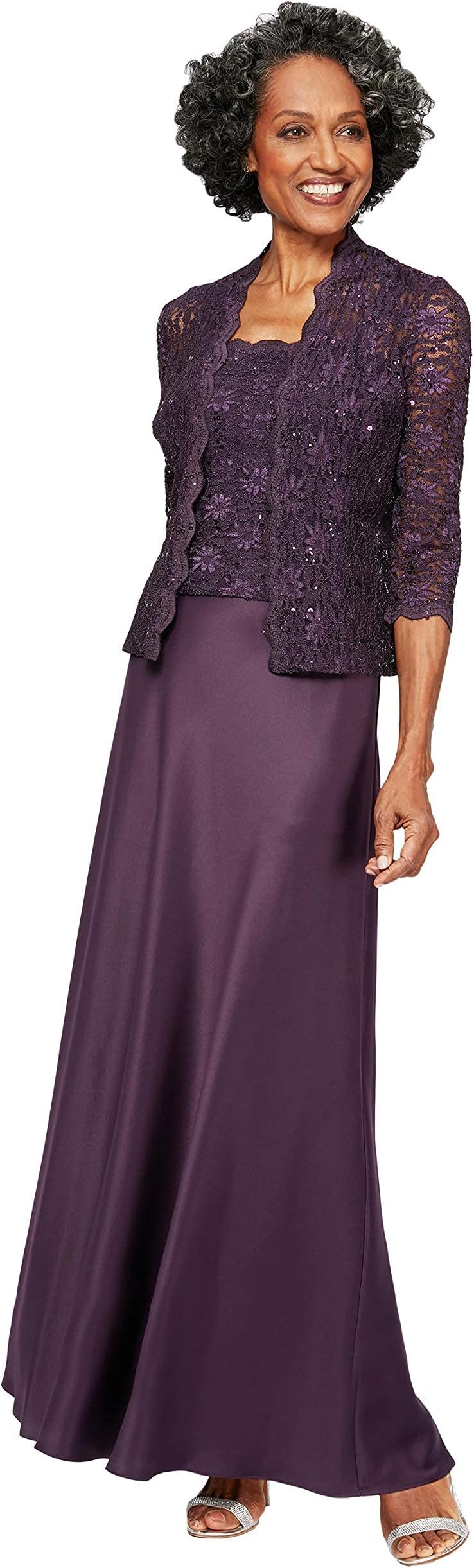 Alex Evenings Long Jacket Dress and Satin Skirt, Eggplant