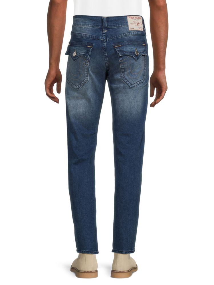 بنطلون جينز Geno True Religion بخصر عالٍ وقصة Slim Fit بلون الشفق المتوسط