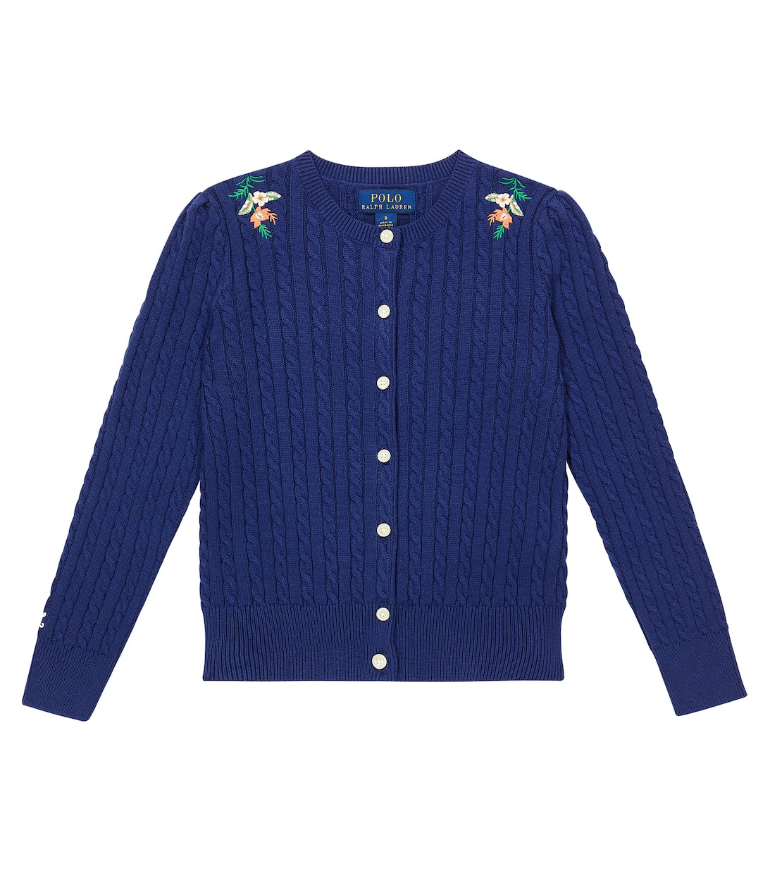 Polo Ralph Lauren cable knit cardigan with embroidery, blue