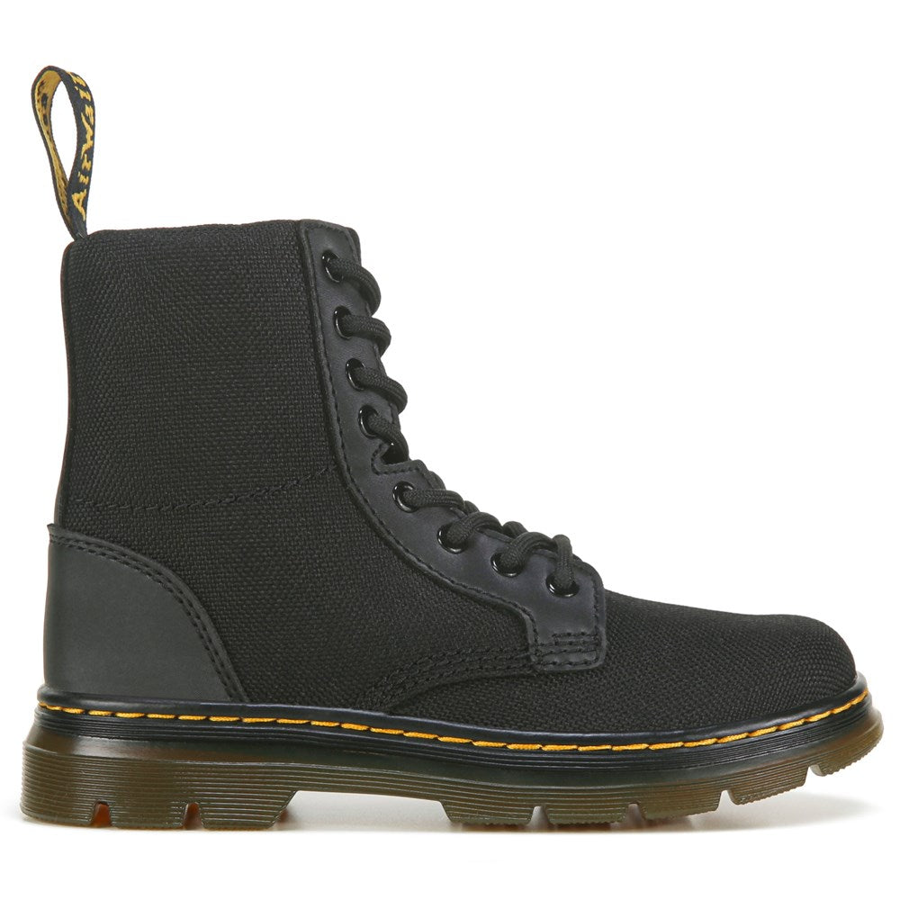 حذاء أطفال برباط على شكل صدفة للأطفال الصغار/الكبار من Dr . Martens باللون الأسود