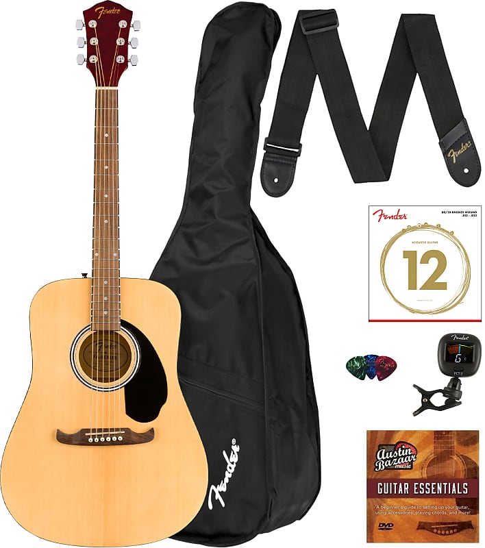 جيتار Fender FA-125 Dreadnought Acoustic - لون طبيعي مع حقيبة للحفلات الموسيقية