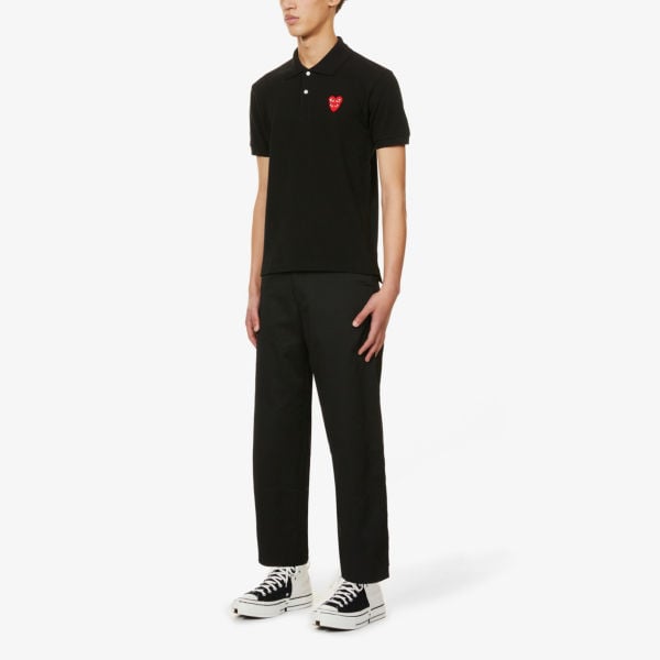 Comme des Garçons Cotton Polo Shirt with Heart Print, Black