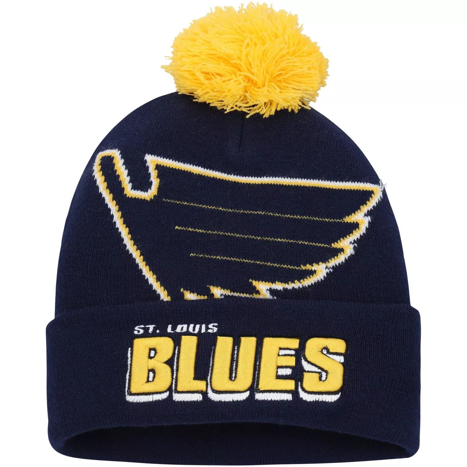 قبعة رجالية محبوكة من Mitchell &amp; Ness Blue St.، من Louis Blues مع أكمام وكرات صغيرة