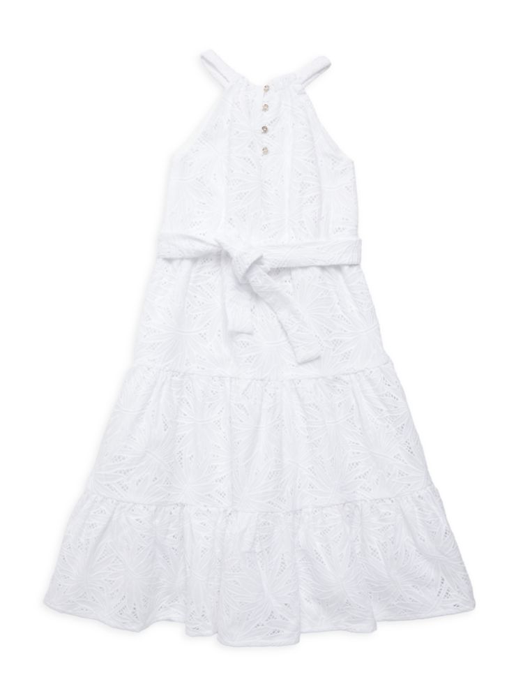 Michael Kors Baby Girls Floral Eyelet Maxi Dress ,  white