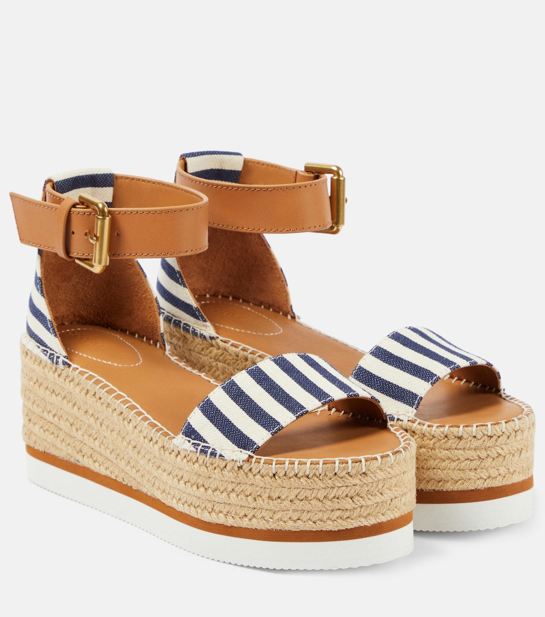 See By Chloé striped glyn wedge espadrilles, blue