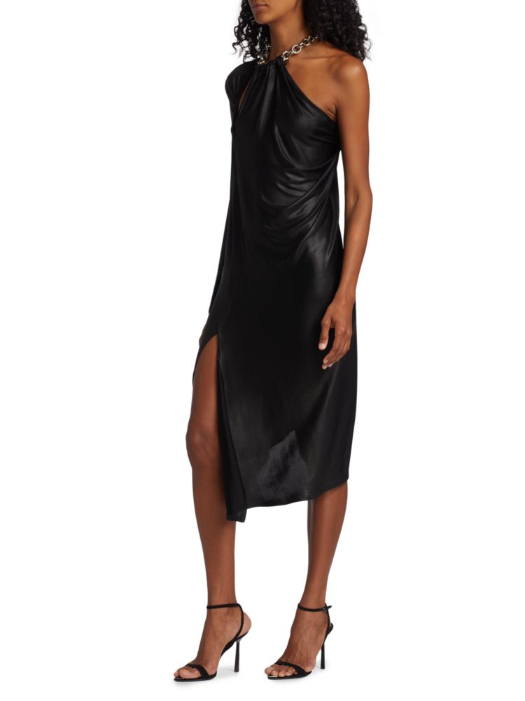 Yigal Azrouël Asymmetrical Chain Serenity Deconstruction Midi Dress Jet Black color