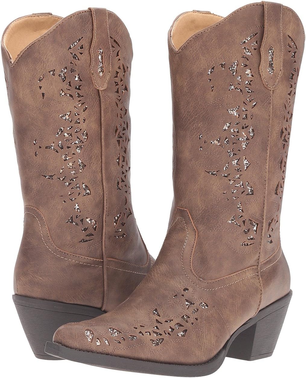 Alisa Roper Cowboy Boots in Brown Faux Leather