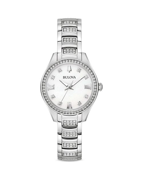 Crystal watch, 28.5 mm Bulova, White