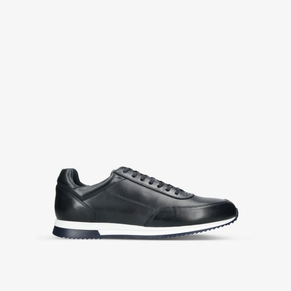 Bannister Leather Low Top Sneakers with Loake Stitching, Navy