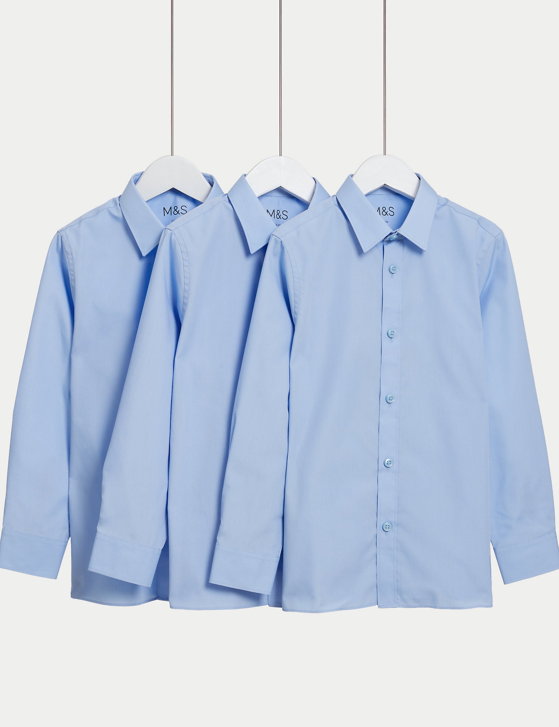 3 Sets of Slim Fit School Shirts for Girls (2-16 Years) easy to iron Marks & Spencer, blue