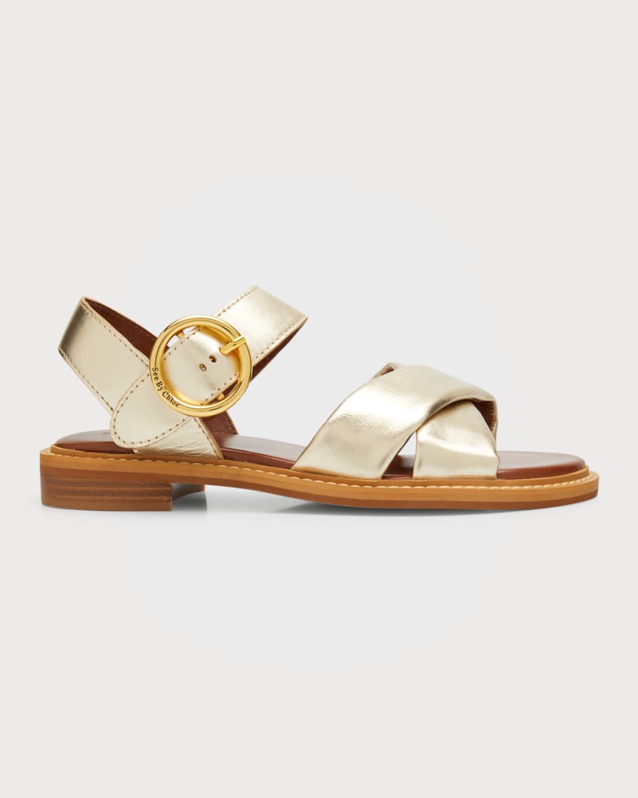 See by Chloe Lyna Metallic Cross Ankle Sandals