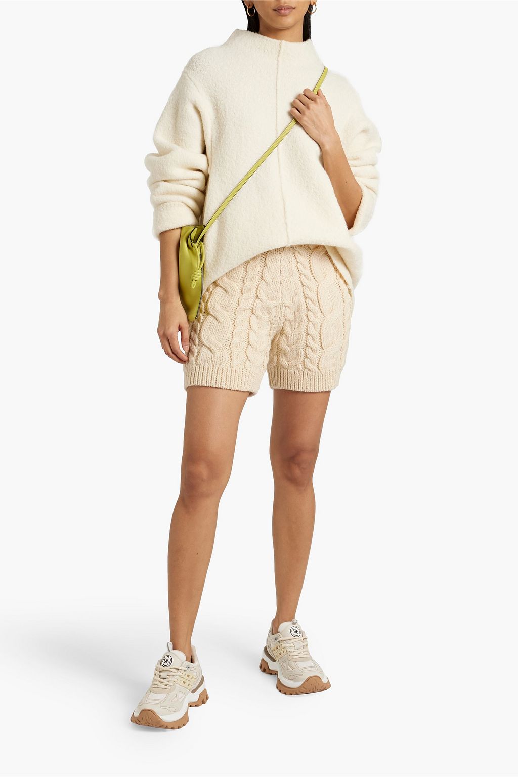 MR MITTENS cable knit wool shorts, ivory