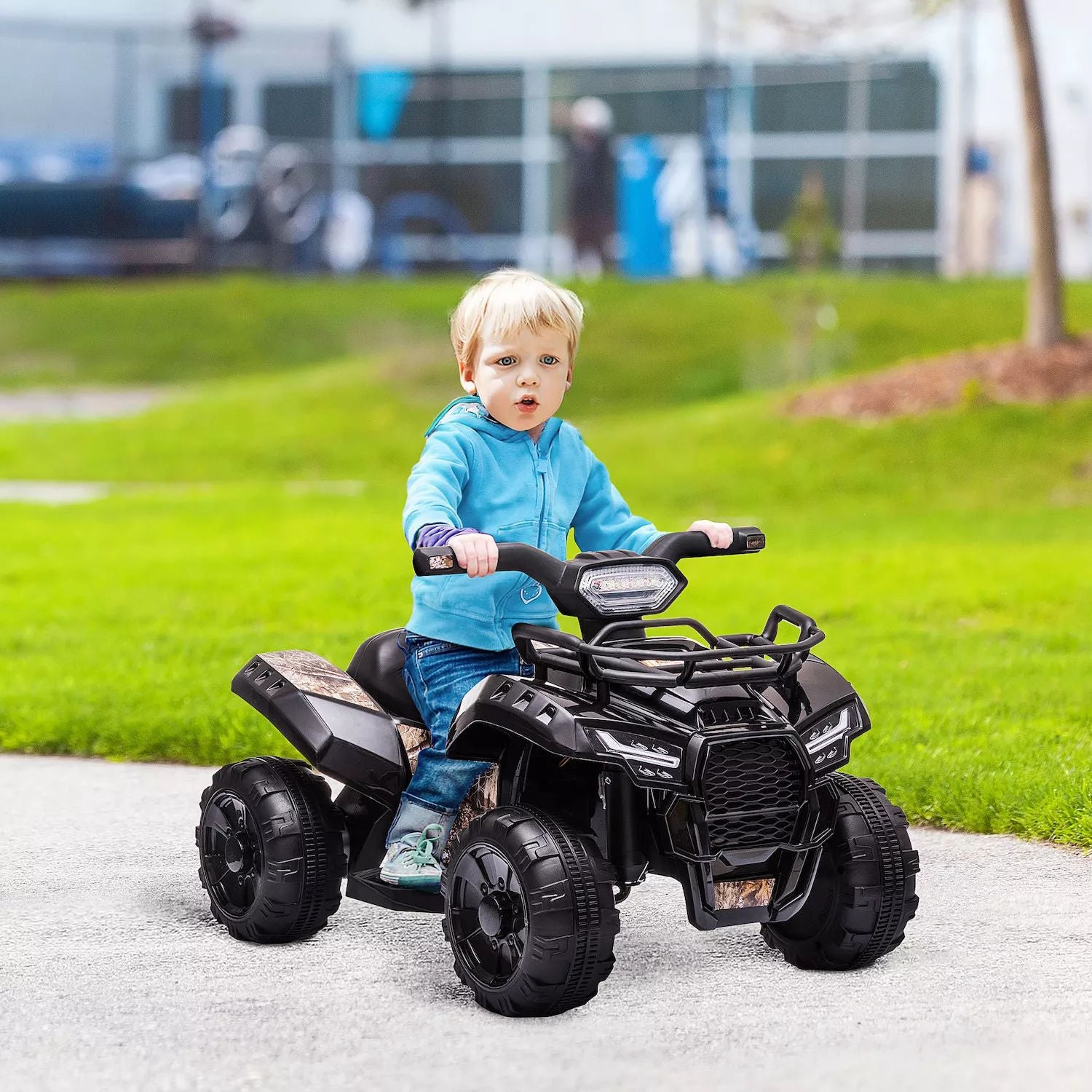 Aosom Kids Ride on ATV four wheeler with real working headlights 6V Battery Powered Motorcycle for 18 36 Months, Black Aosom, Black