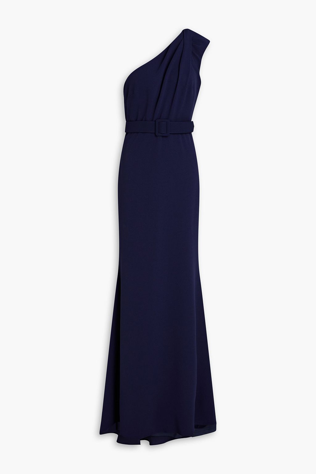 One-shoulder crepe dress with belt BADGLEY MISCHKA, navi