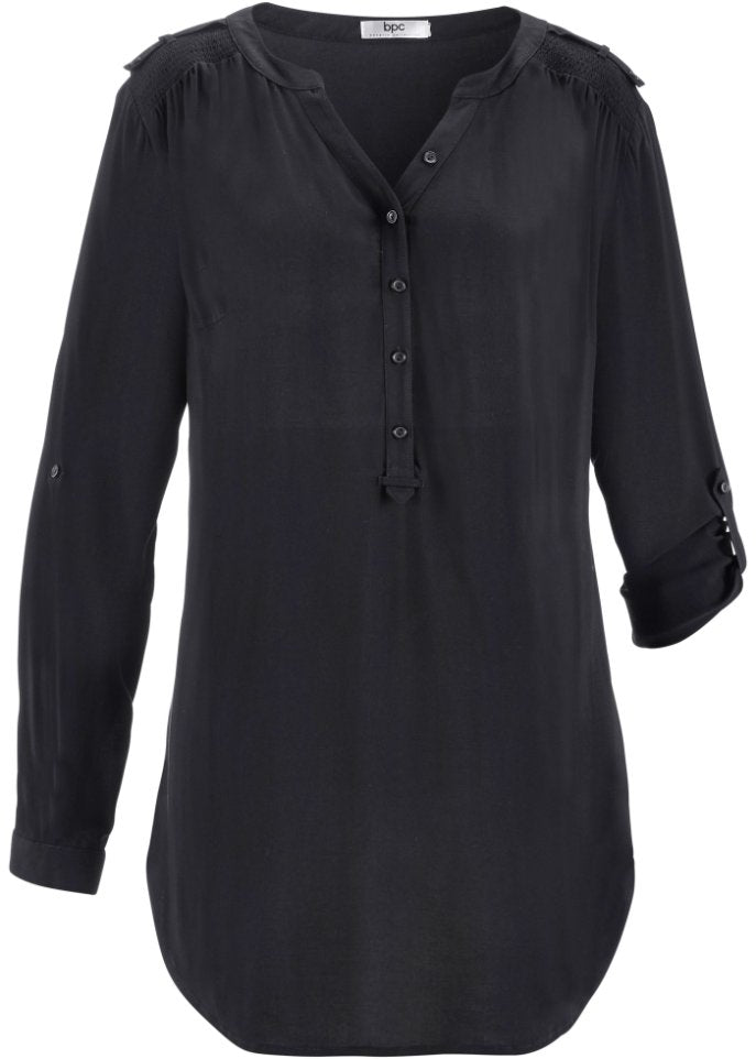 Bpc Bonprix Collection V-Neck Long Sleeve Tunic Blouse, Black