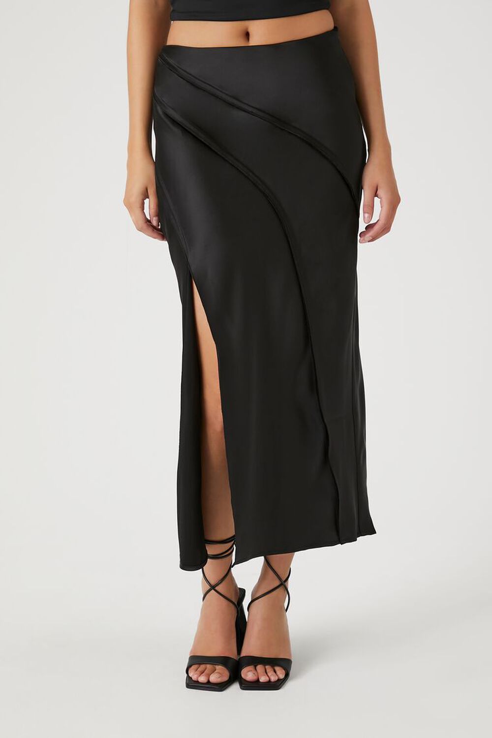 Forever 21 Satin Midi Slip Skirt, Black