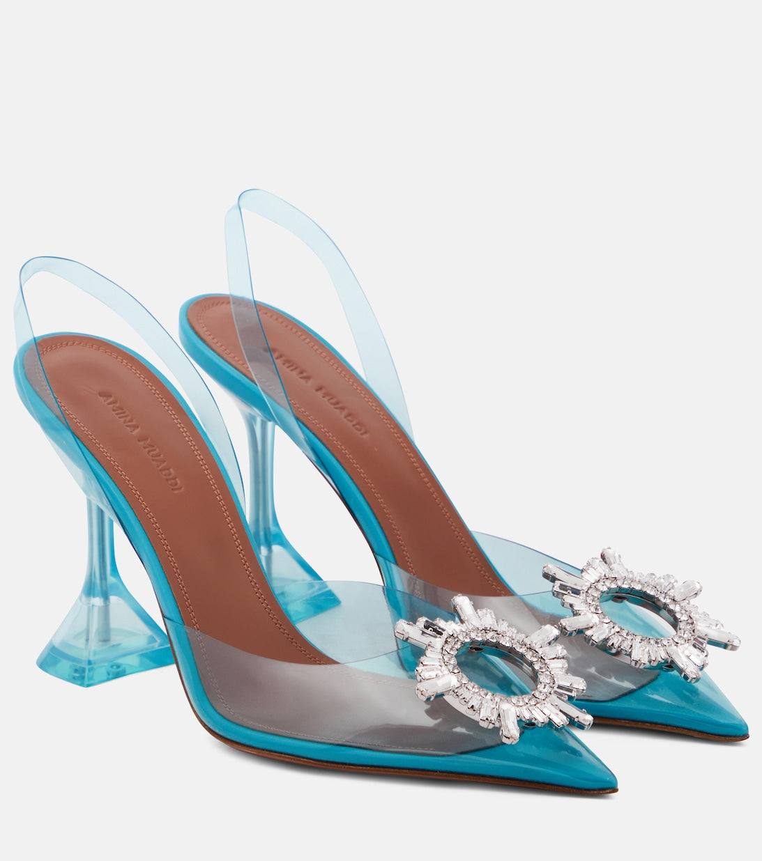 Amina Muaddi PVC Embellished Sandals, Blue