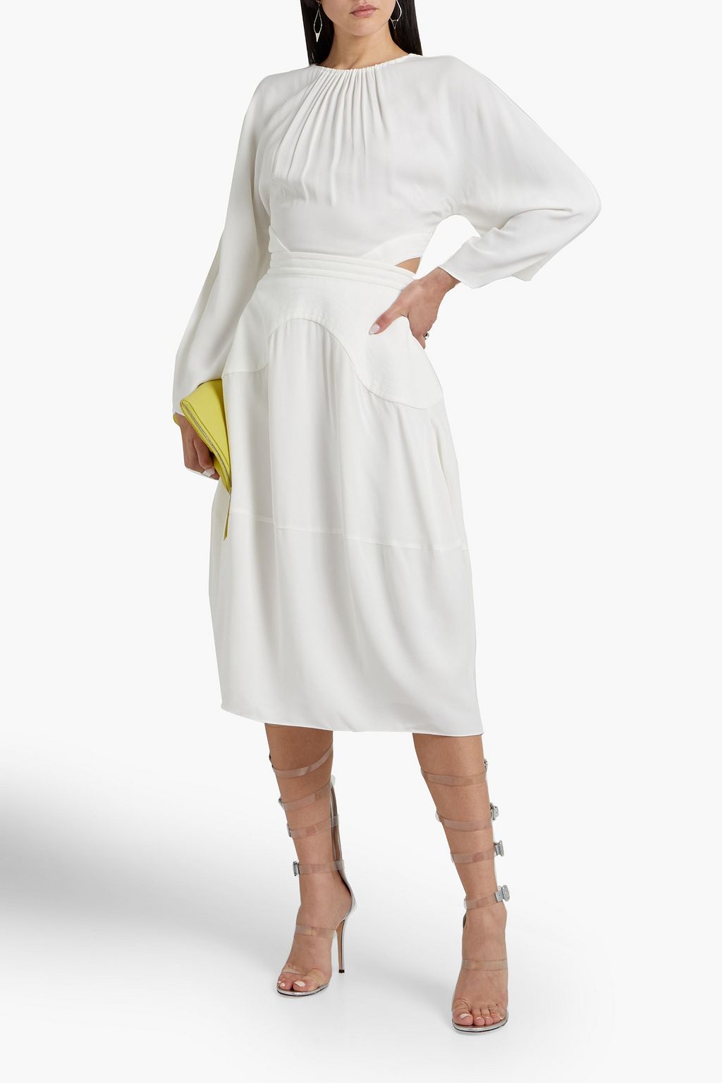 Crepe midi dress with ruching and cutouts STELLA MCCARTNEY, white