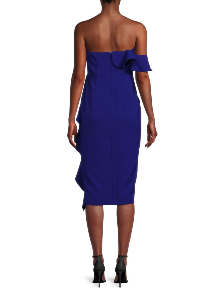 Aidan Mattox Ruffle Midi Cocktail Dress in Royal Sapphire