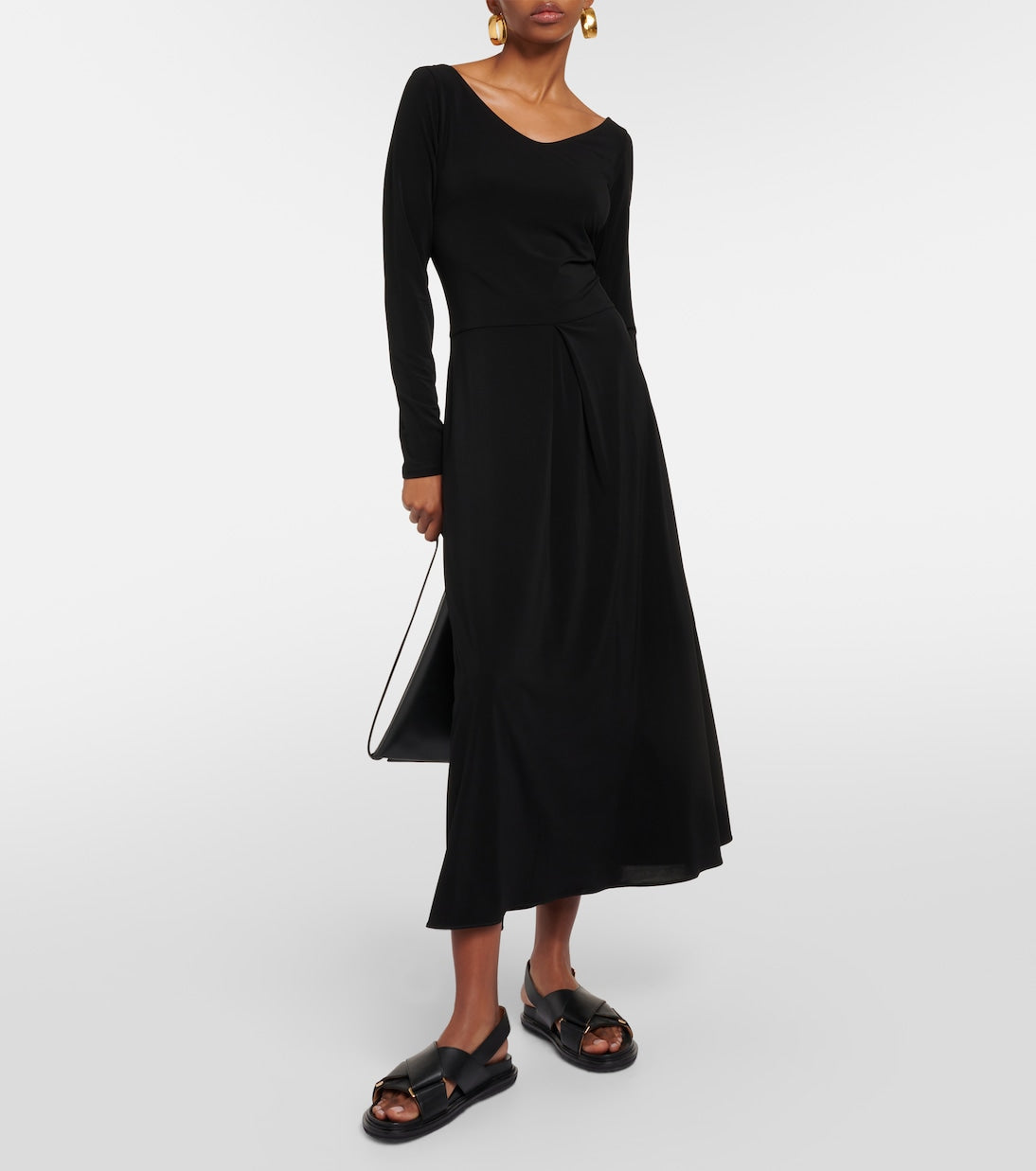 Valdo Max Mara Pleated Jersey Maxi Dress, Black