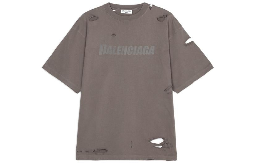 Balenciaga Women's T-shirt Ripped, Gray