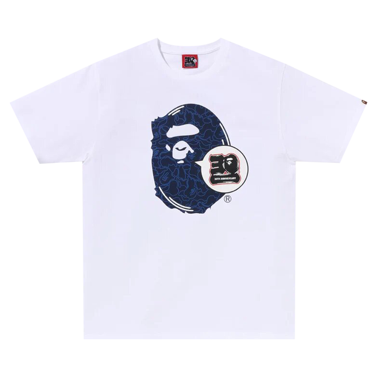 BAPE 30th Anniversary Ape Head 'White/Navy' T-Shirt, White