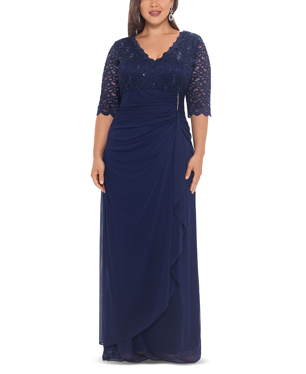 Betsy & Adam Plus Size V-Neck Dress, Navy