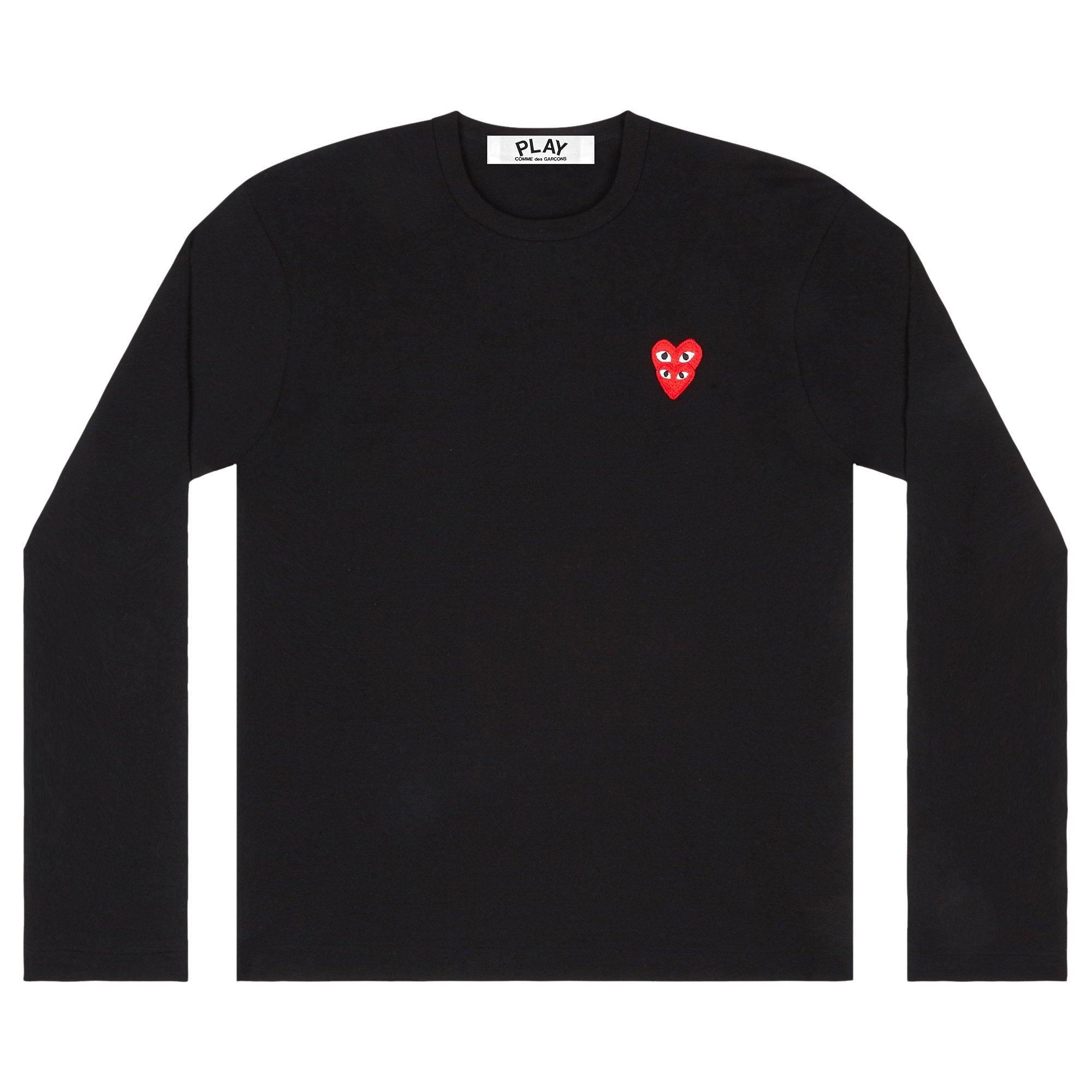 تي شيرت Comme des Garçons PLAY Double Heart بأكمام طويلة، أسود