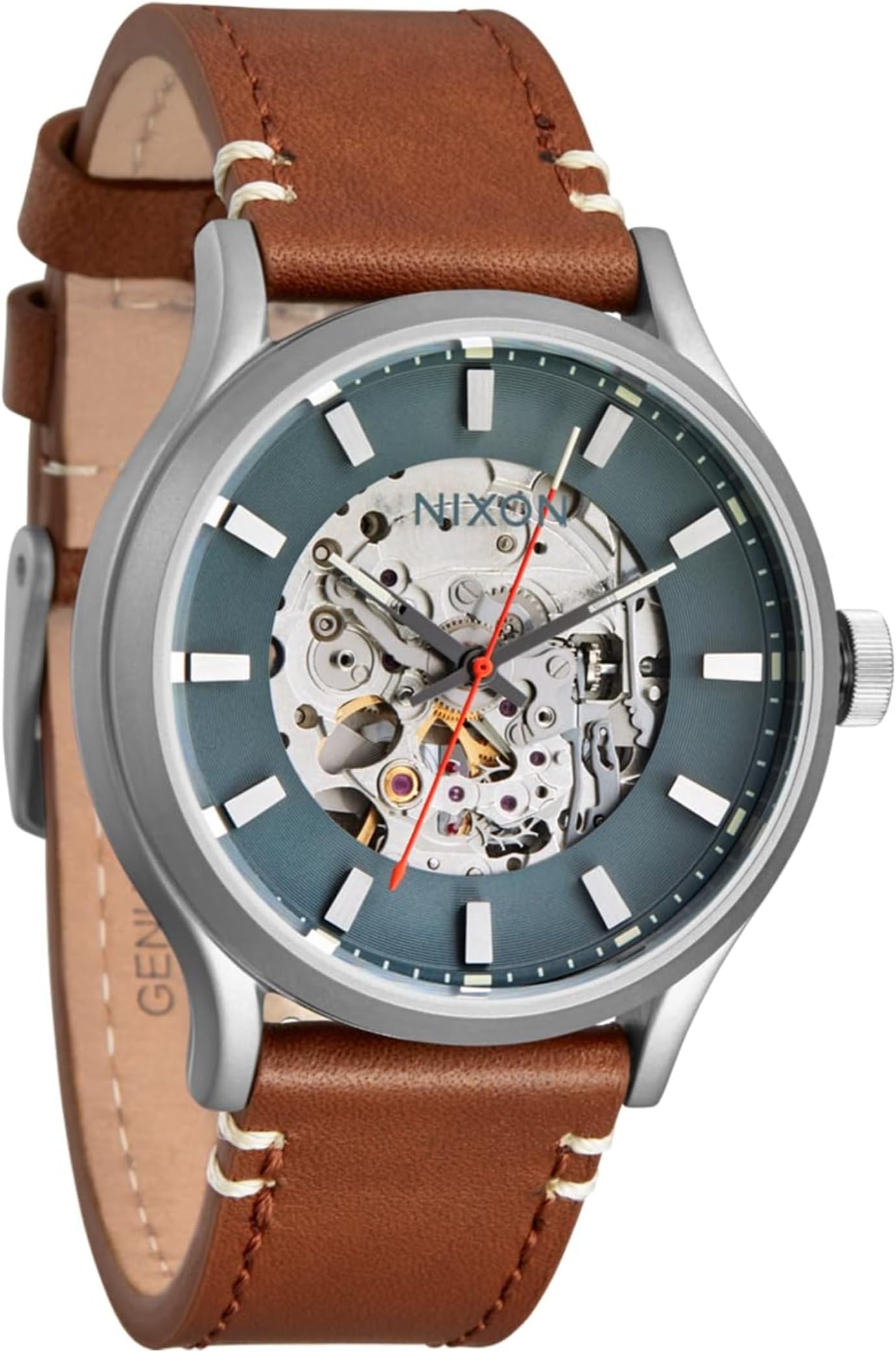 ساعة Spectra Leather Nixon، لون البندقية الفاتحة/البازلت/السيينا