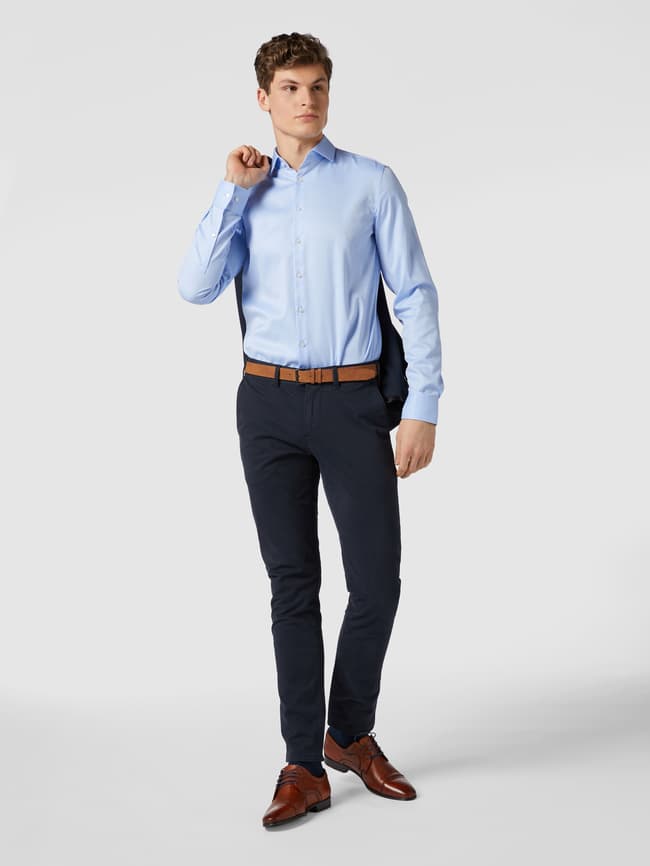 Jake*s slim fit twill business shirt with long sleeves, light blue