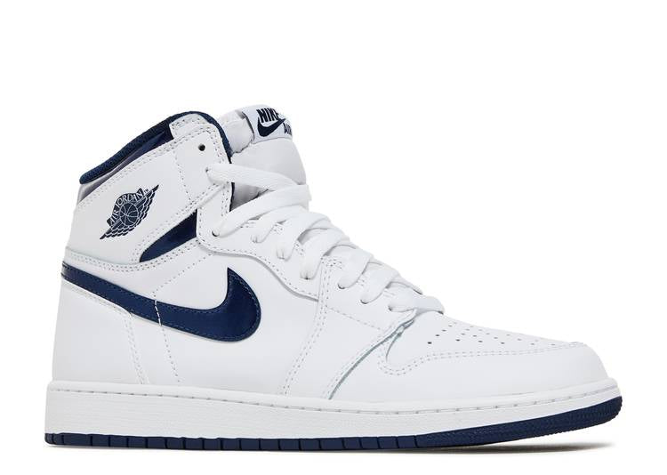 حذاء رياضي AIR JORDAN 1 RETRO HIGH OG BG 'METALLIC NAVY'، باللون الأبيض