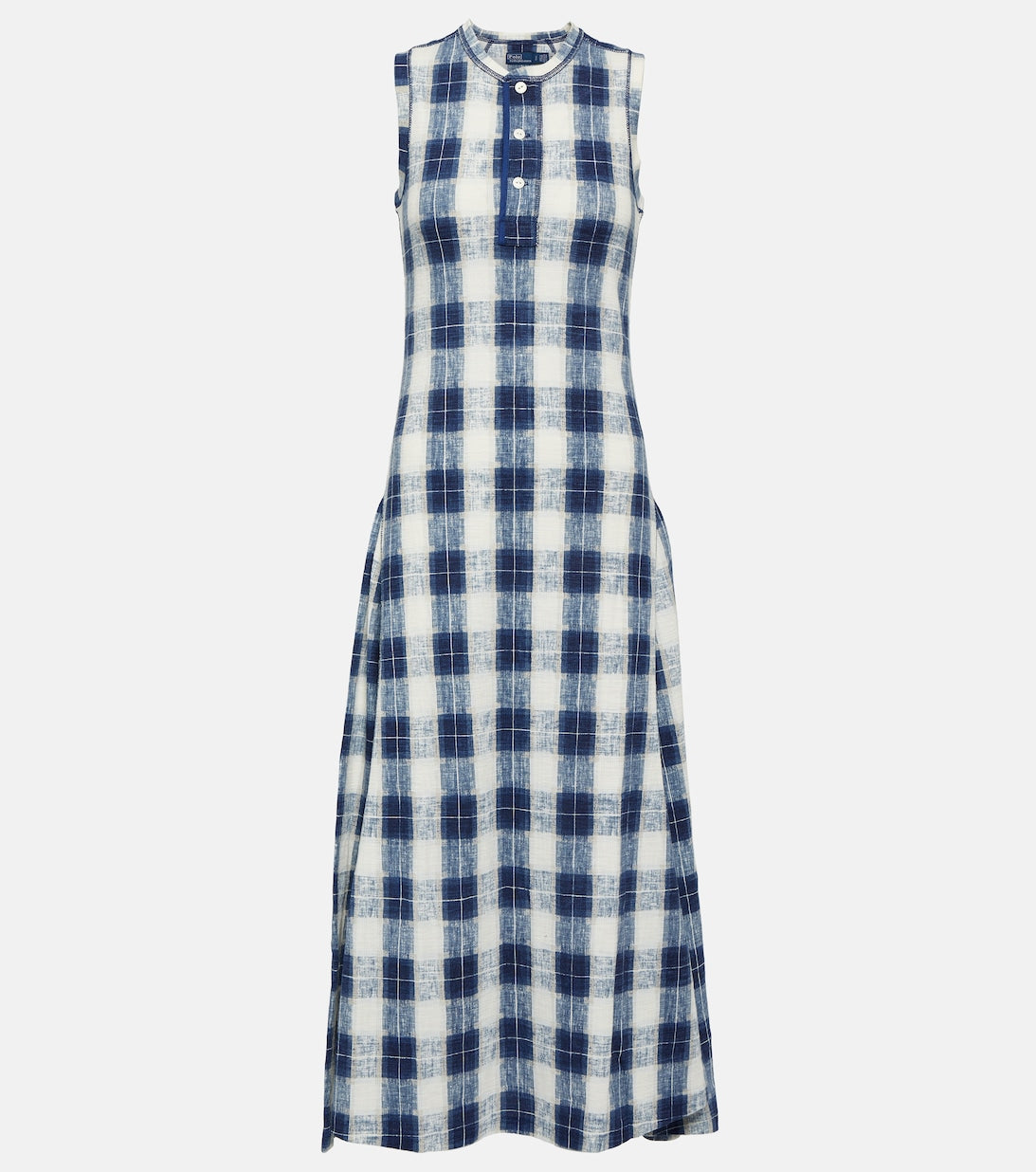 POLO RALPH LAUREN check cotton jersey maxi dress, blue