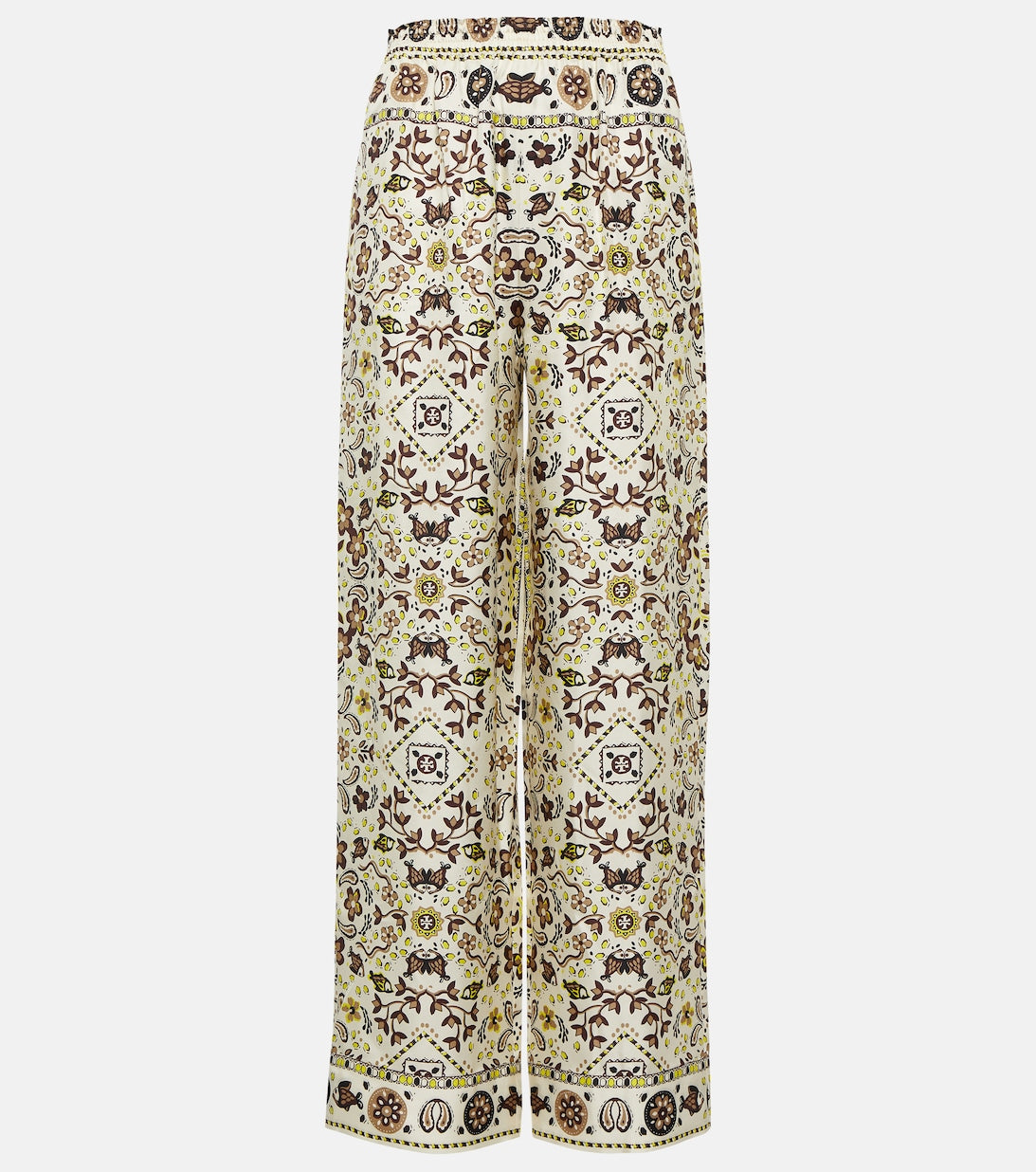 Wide-leg trousers in silk with TORY BURCH print, multi-colored