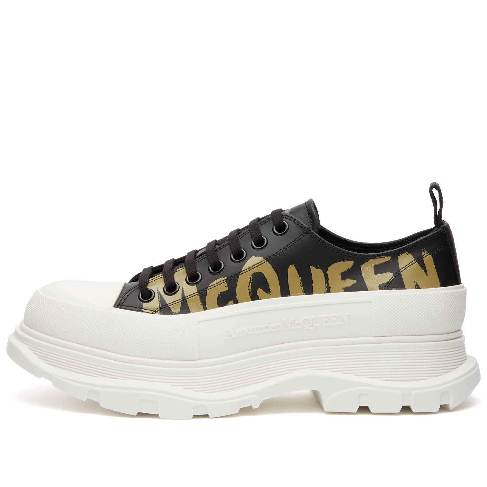 حذاء رياضي Alexander Mcqueen Tread Slick Graffiti باللون الأسود والأبيض الفاتح والكاكي