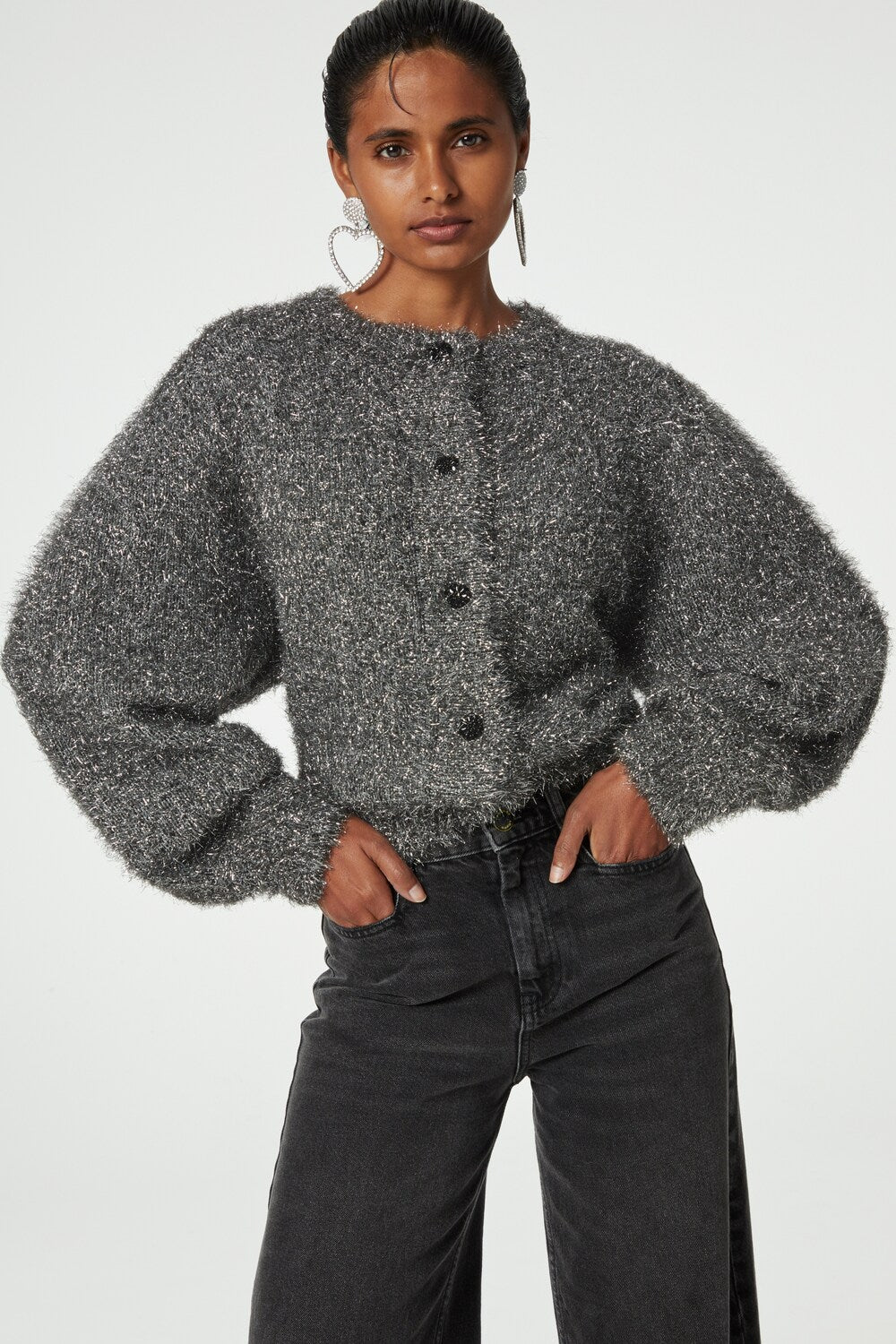 Fabienne Chapot Knitted Cardigan, Silver Gray