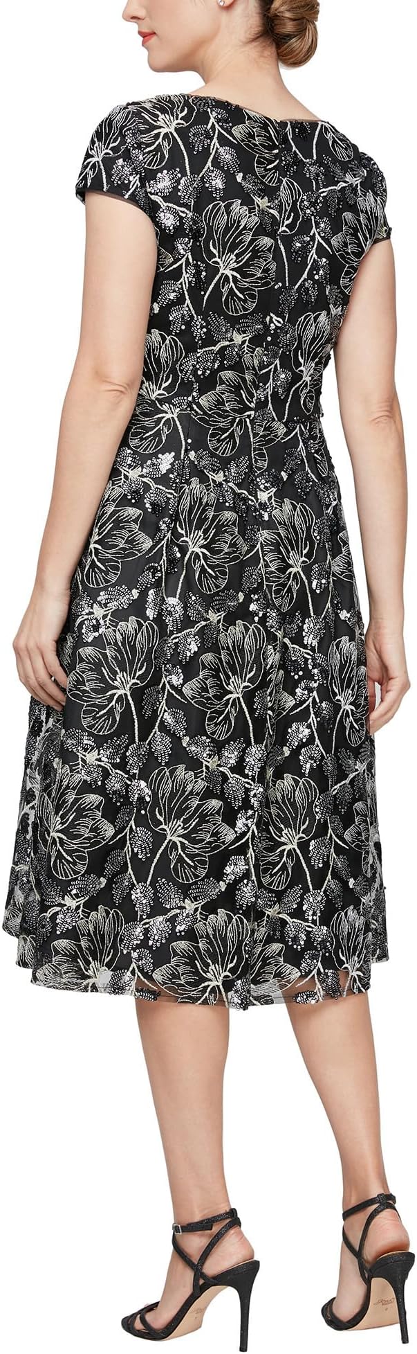 Alex Evenings Short Embroidered A-Line Dress in Black/Taupe