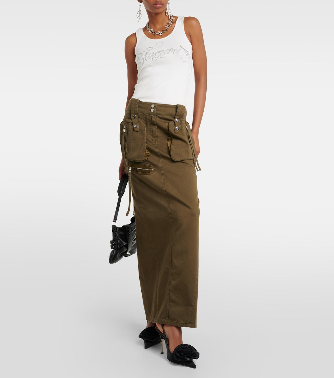 Denim maxi cargo skirt Blumarine, brown