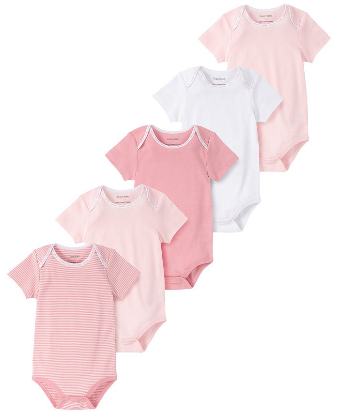 Organic Cotton Short Sleeve Bodysuit for Boys and Girls pack of 5 pcs.  Calvin Klein, pink