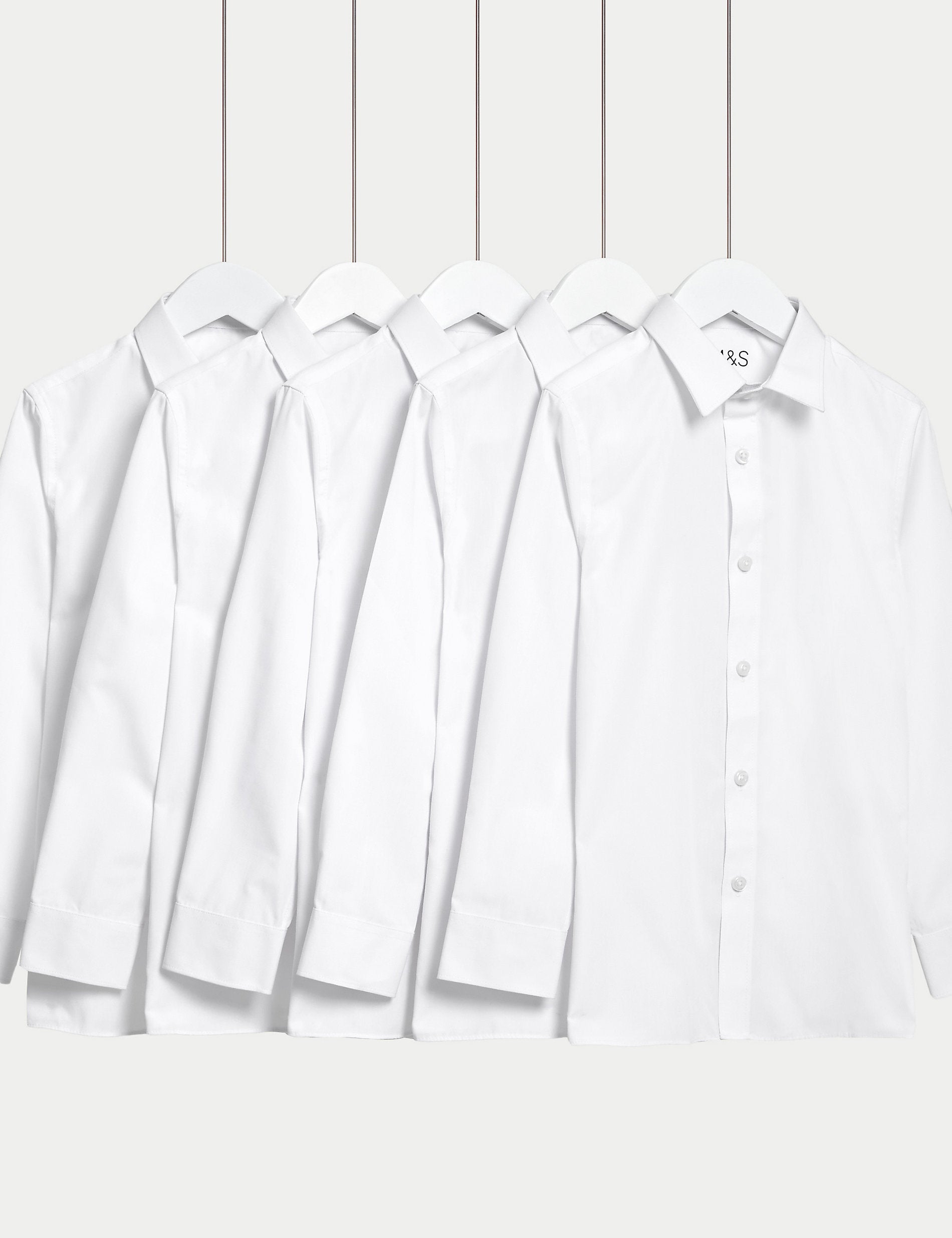 5 pairs of regular fit school shirts that are easy to iron for boys (2–18 years old) Marks & Spencer, white