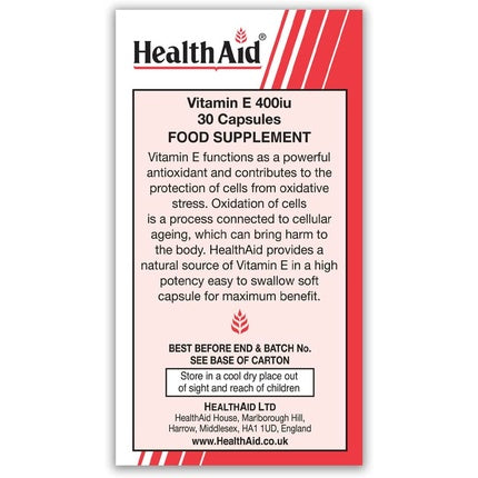 Vitamin E 400 IU 30 capsules, Healthaid