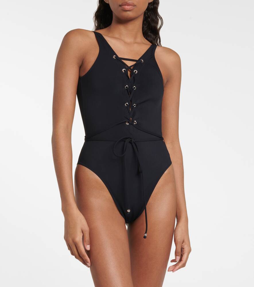 ALAÏA lace-up swimsuit, black