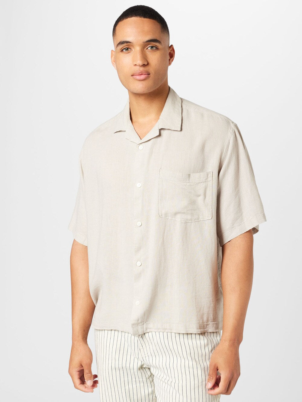 Weekday Comfortable Button-Up Shirt, Light Beige