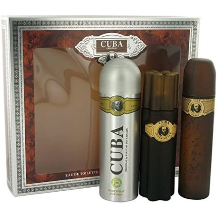 Gift set Cuba Gold By - eau de toilette spray + aftershave spray + deodorant body spray for men , Fragluxe